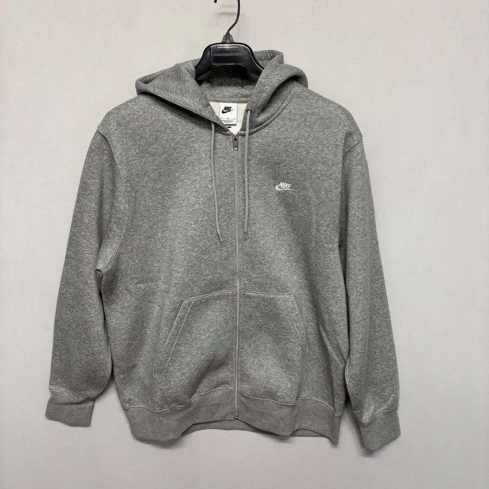 NWT Nike Men Club Fleece Full Zip Hoodie Size XL X-Large Gray C130 -16